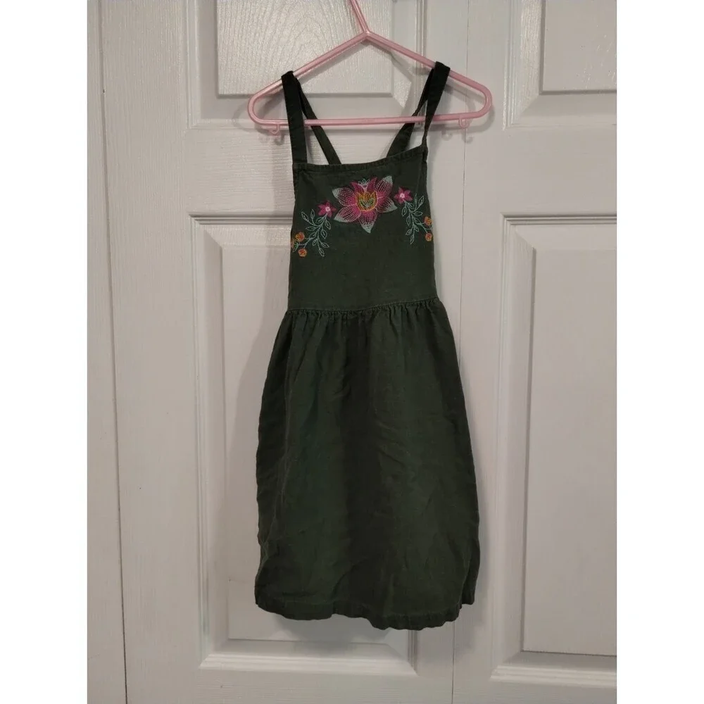 Carter's girls Green and floral linen blend cross back‎ midi dress